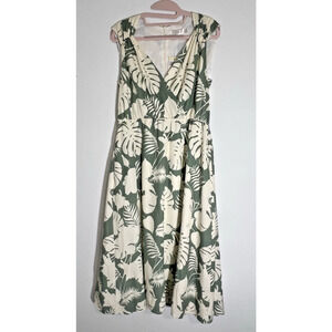 bYSI Tropical dress Women 6US 10UK Green and Cream Fit & Flare Flowy Lined Palm0